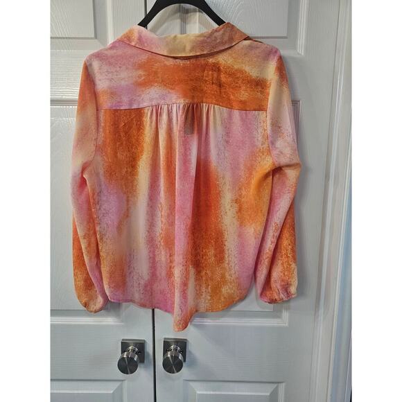 NWT JM Collection Petite Dye Dreams Tie-Front Blouse PXL Tangerine - Picture 2 of 15